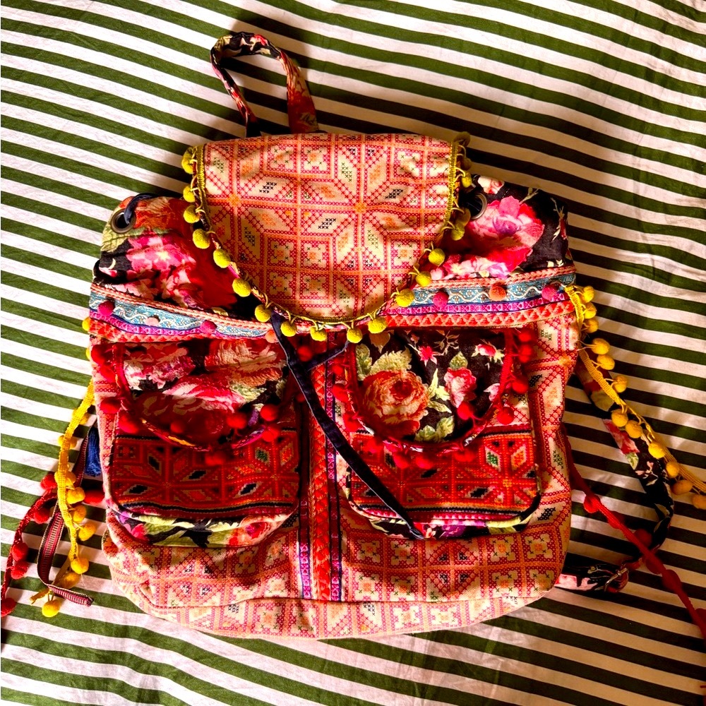 Floral Embroidered Patterned Backpack - image 1